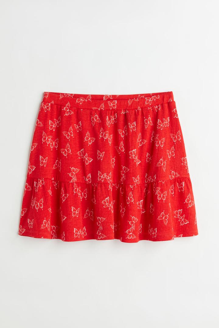 H & M - Flounced Crped Skirt - Red