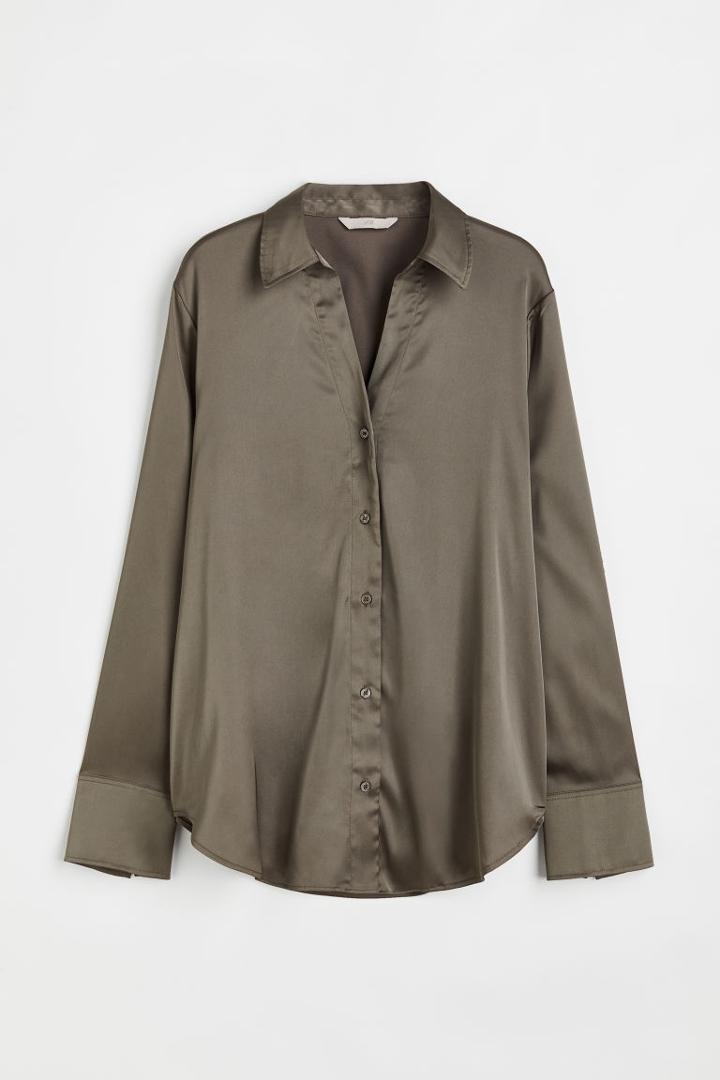 H & M - V-neck Blouse - Gray