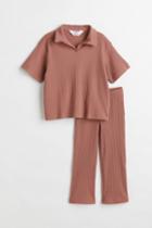 H & M - 2-piece Ribbed Jersey Set - Beige