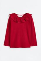H & M - Long-sleeved Ribbed Top - Red