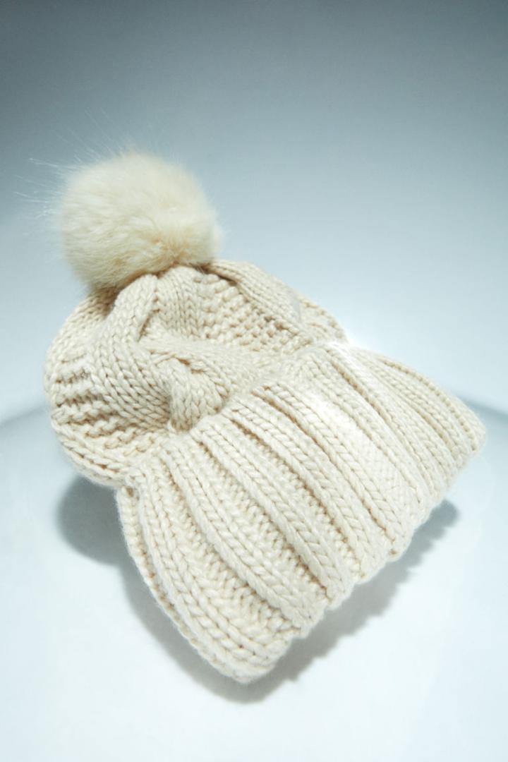 H & M - Cable-knit Pompom Hat - Beige