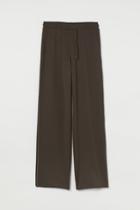 H & M - Wide-cut Pants With Side Stripes - Green