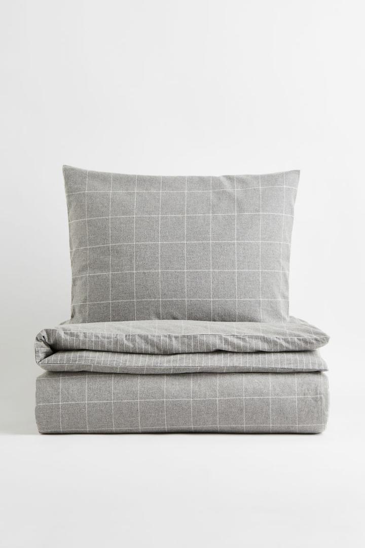 H & M - Flannel Twin Duvet Cover Set - Gray