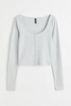 H & M - Button-front Ribbed Top - Gray