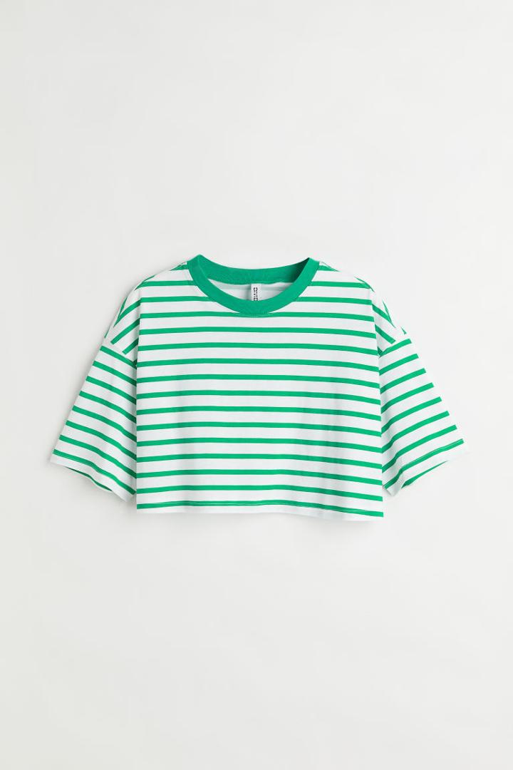 H & M - Cotton Crop T-shirt - Green