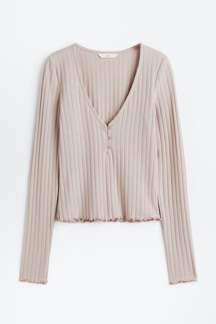 H & M - Ribbed Jersey Top - Beige