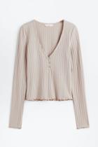 H & M - Ribbed Jersey Top - Beige