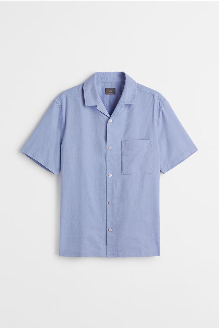 H & M - Regular Fit Linen-blend Shirt - Blue