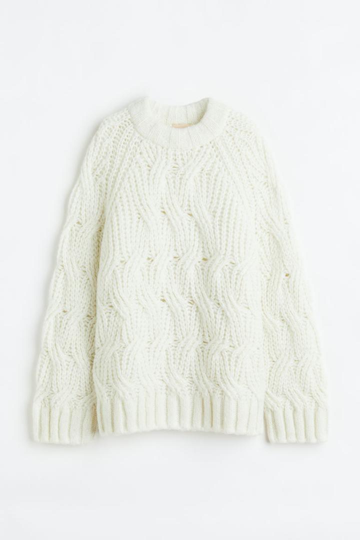 H & M - Oversized Cable-knit Wool-blend Sweater - White