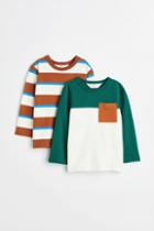 H & M - 2-pack Pocket-detail Shirts - Green