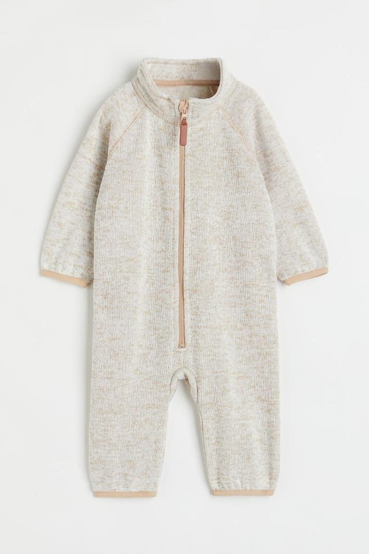 H & M - Knit Fleece Jumpsuit - Beige