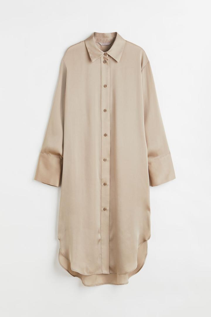 H & M - Oversized Shirt Dress - Brown
