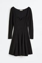 H & M - Flared-skirt Rib-knit Dress - Black