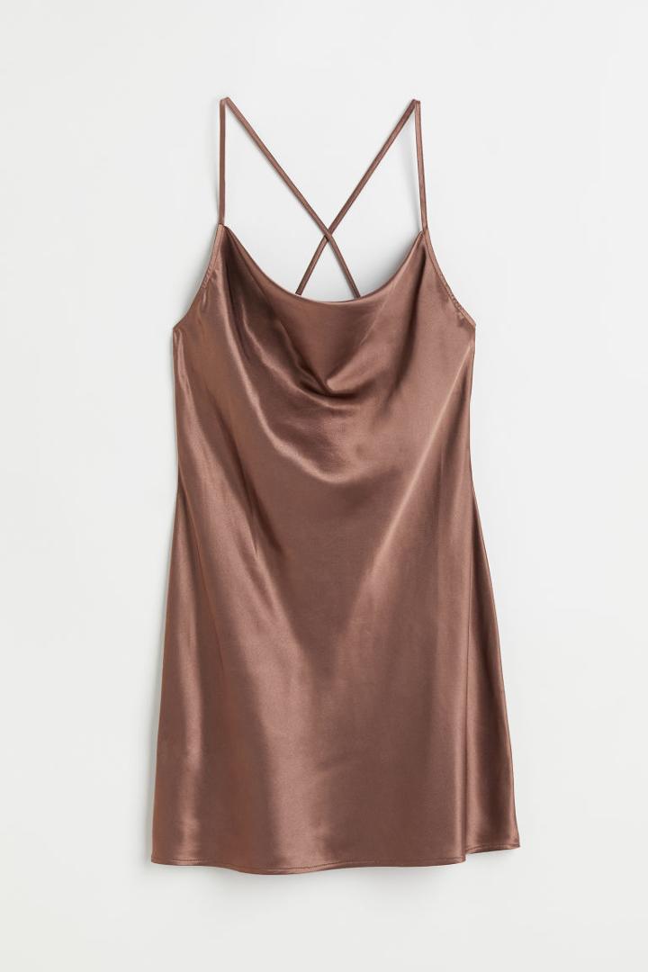 H & M - Short Satin Dress - Beige