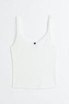 H & M - Lace-trimmed Ribbed Tank Top - White