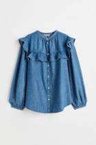 H & M - Ruffled Denim Blouse - Blue
