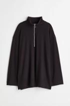 H & M - Ribbed Half-zip Top - Black