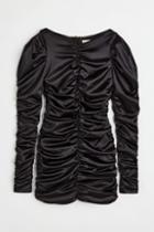 H & M - Gathered Bodycon Dress - Black