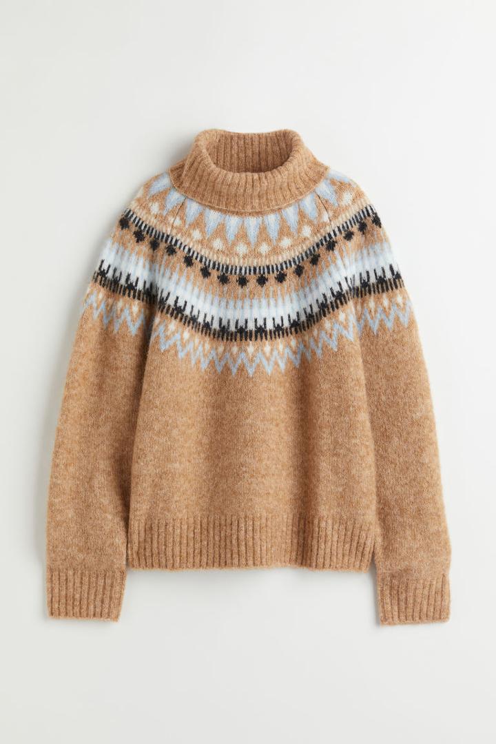 H & M - Jacquard-knit Turtleneck Sweater - Beige