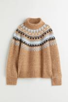 H & M - Jacquard-knit Turtleneck Sweater - Beige