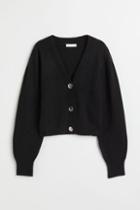 H & M - Rhinestone-button Knit Cardigan - Black
