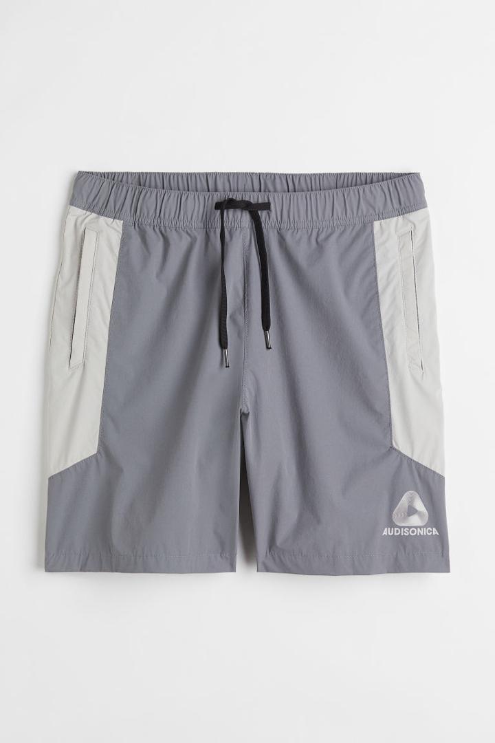H & M - Regular Fit Color-block Nylon Shorts - Gray