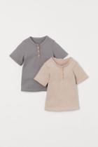 H & M - 2-pack Ribbed Shirts - Beige