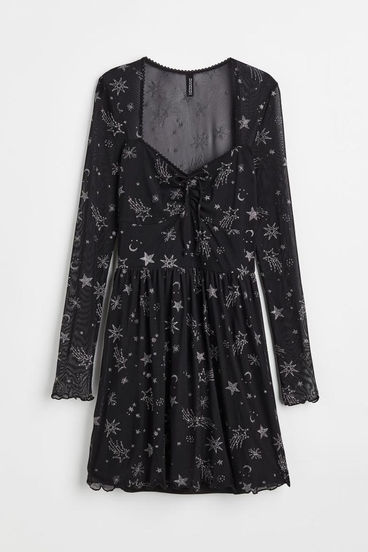 H & M - Glittery Mesh Dress - Black