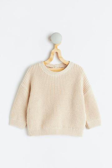 H & M - Oversized Rib-knit Cotton Sweater - Beige
