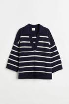 H & M - Fine-knit Collared Sweater - Blue