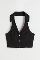 H & M - Halterneck Top With Collar - Black