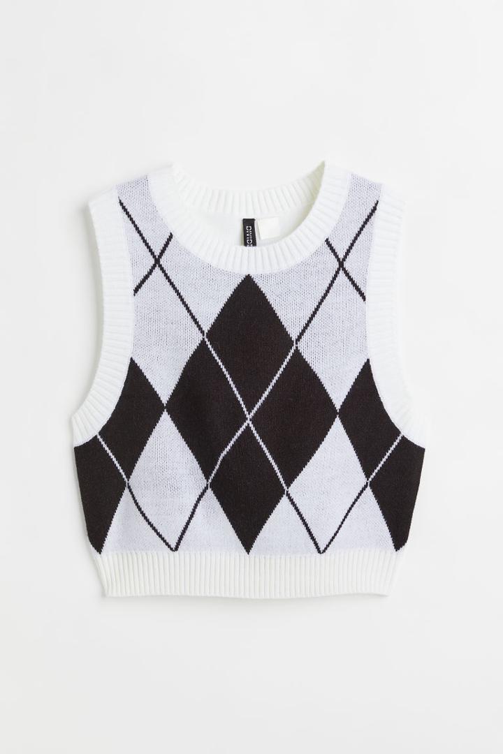 H & M - Jacquard-knit Sweater Vest - White