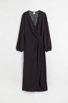 H & M - Patterned Wrap-front Dress - Black
