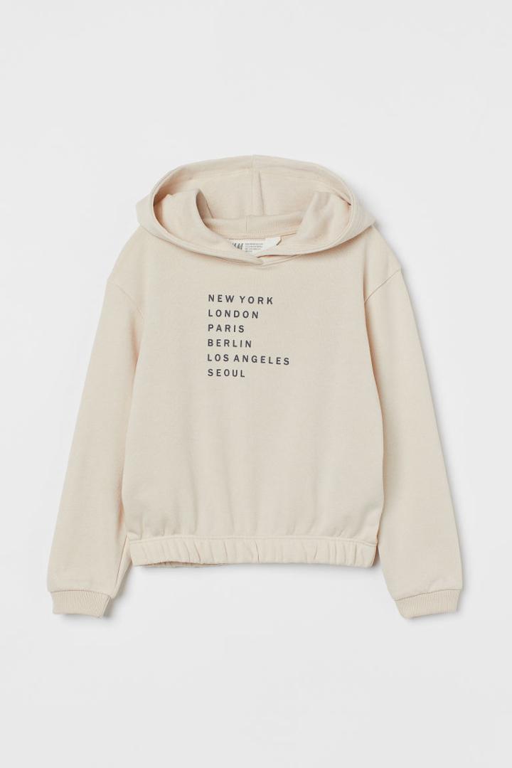 H & M - Printed Hoodie - Beige