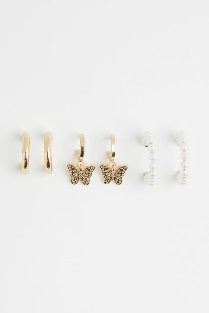H & M - 3 Pairs Hoop Earrings - Gold