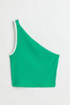 H & M - Ribbed One-shoulder Top - Green