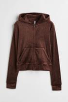 H & M - Velour Hooded Jacket - Brown