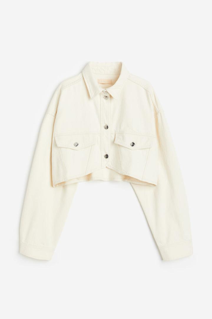 H & M - Cropped Denim Jacket - White