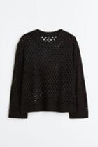 H & M - H & M+ Hole-knit Sweater - Black