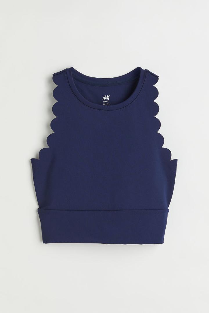 H & M - Scallop-edged Sports Crop Top - Blue