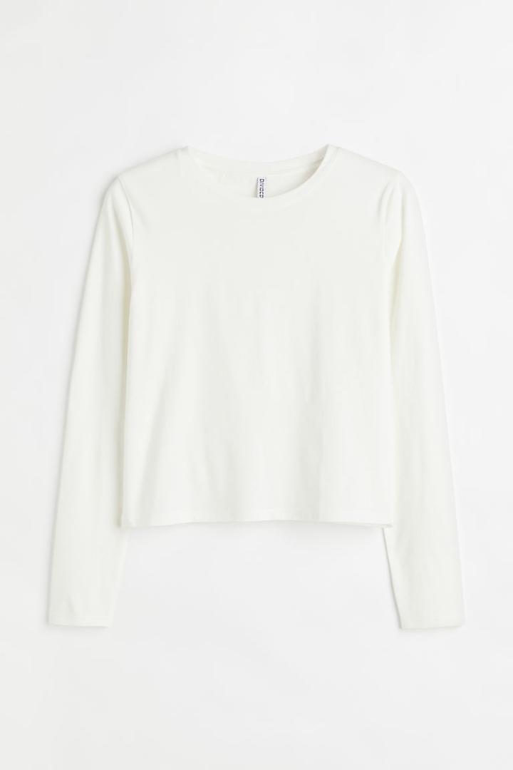 H & M - Short Jersey Top - White