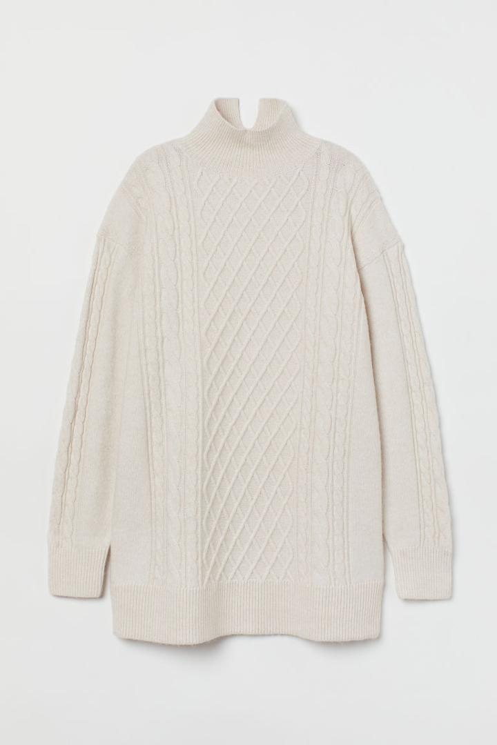 H & M - Cable-knit Turtleneck Dress - Beige