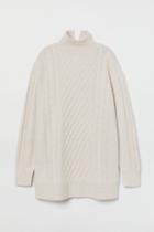 H & M - Cable-knit Turtleneck Dress - Beige