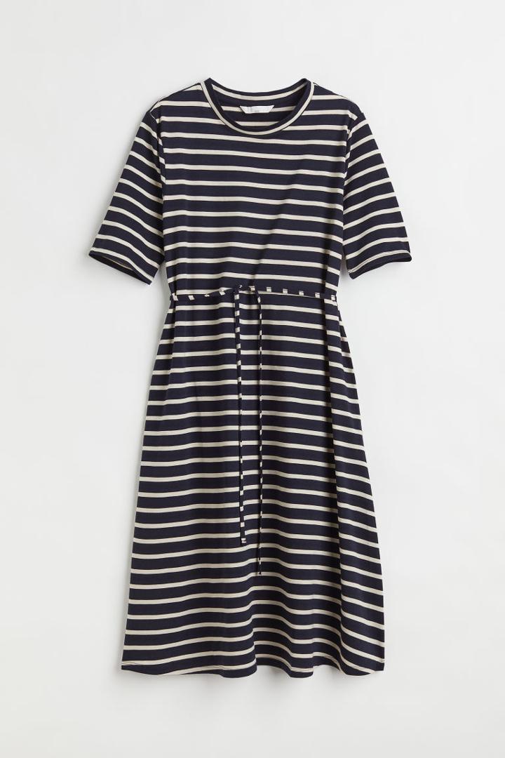 H & M - Mama Tie-belt Jersey Dress - Blue
