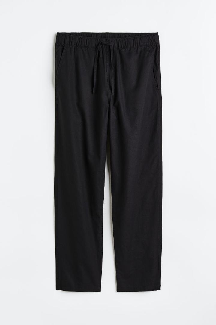 H & M - Loose Fit Linen-blend Pants - Black