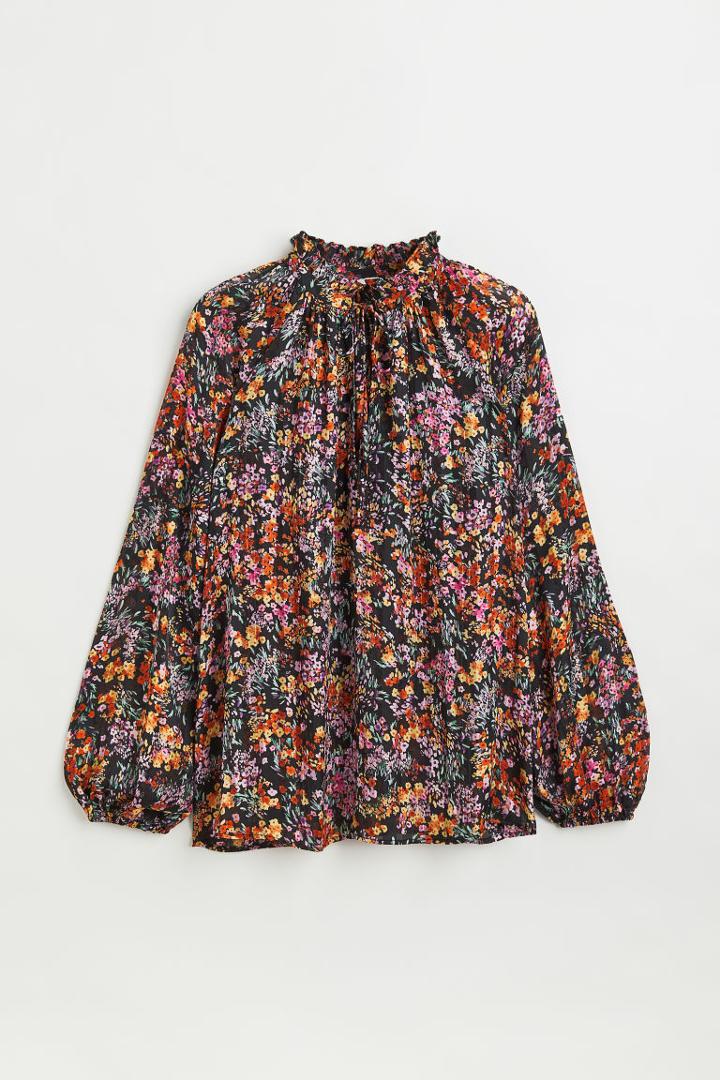 H & M - Blouse With Tie Detail - Black