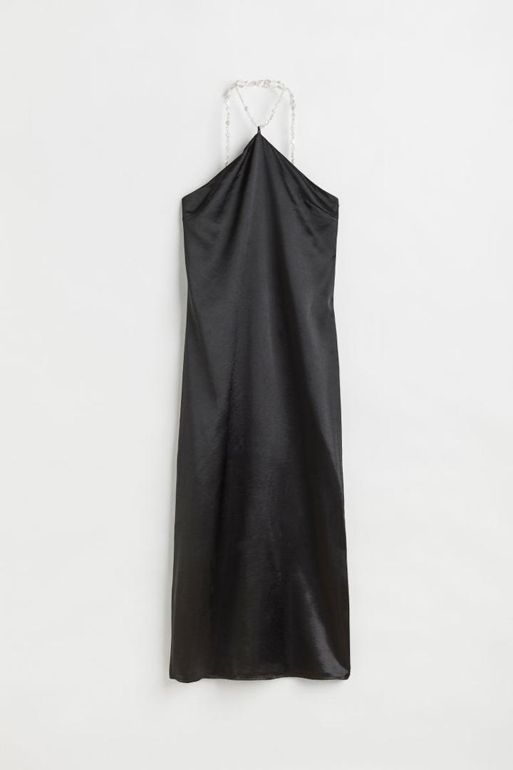 H & M - Satin Halterneck Dress - Black
