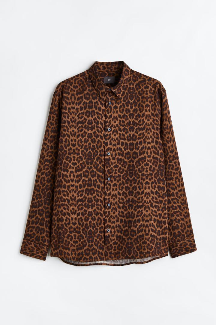 H & M - Regular Fit Patterned Shirt - Brown