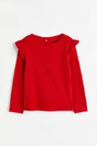 H & M - Ruffle-trimmed Ribbed Top - Red