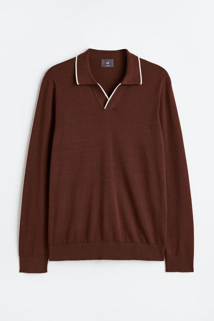 H & M - Slim Fit Fine-knit Cotton Polo Shirt - Beige